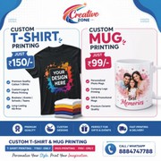 Mug Mug Printing Rs. 99/-  | Custom T-Shirt printing Rs. 50/- only |